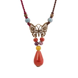 MINACHI Boho Hippie Butterfly Colorful Ceramic Bead Long Y Necklace Bohemian Jewelry Gift for Women
