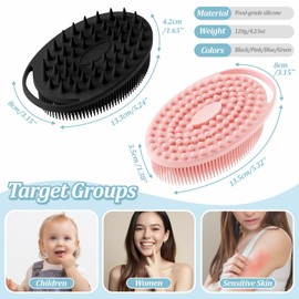 GEENOA Soft Silicone Body Scrubber Set, 4PCS Dual-Side Silicone Loofah for Gentle Exfoliating and Scalp Massaging, Hygienic Shower Scrubber Shampoo Brush for Kids, Women, Sensitive Skin(Black/Pink)