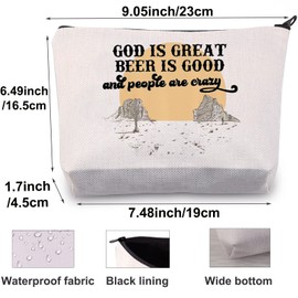 BWWKTOP Country Song Cosmetic Makeup Bag Country Music Fans Gift God is Great Beer is Good and People are Crazy Zipper Pouch Bag Country Festival Merchandise (God is Great)