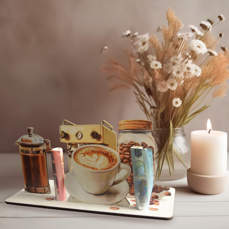 Kaffee Geschenk - Kaffee 3D-Holzkarte | Geldgeschenke, Barista, Kaffeetasse, Gutschein