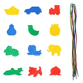 YSBCNK 12Pcs Threading Toys, Fine Motor Skills Toys, Threading Toys for 2 Year Olds, 12 Different Toddler Activities for Threading Projects Threading Button and Gift for Boy or Girl