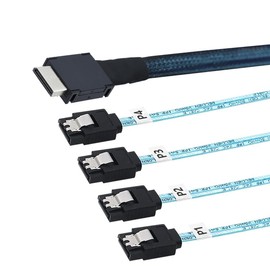 AoQhir OCuLink PCIe SAS SFF-8611 4i to 4X SATA 7P Server Cable — 12Gbps 32AWG High-Speed Internal Flat-to-Flat Connection Cable, Blue (0.5M)