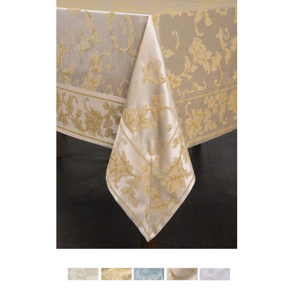 Benson Mills Harmony Scroll Fabric Tablecloth (60" X 120" Rectangular, Silver - Gold)