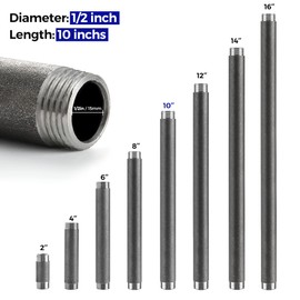 1/2"x 10" Industrial Pipe - Home Expert 10 Pack Primary Color Malleable Cast Iron Pipe Heavy Duty Pre Cut Metal Pipe Threaded Gray Pipe Fitting for Industrial Vintage Style DIY Project