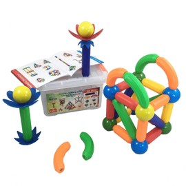 Magnetic Building Blocks | 38 Pieces: Magnetic Sticks and Balls XXL + Flowers + Plastic Box | Great Creative Birthday Boys and Girls from 18 Months