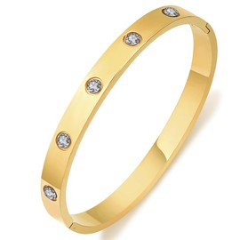 Gleamart Love Bangle Bracelet Stainless Steel Cubic Zirconia Bracelet Simple Style Bracelet Gold 2.5in