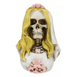 Day of The Dead DOD Skeleton Bride with Pink Flowers and Hearts Mini Figurine