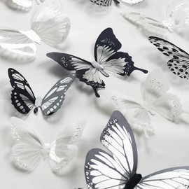 72 Pieces 3D Black and White Crystal Butterfly Wall Stickers, DIY Wall Stickers, Kids/Girls Bedroom Home Decor, Wedding/Party Removable Stickers