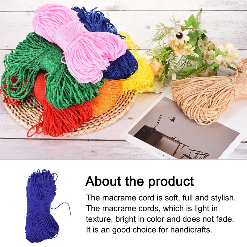 Rebower Macrame Cord 2.5mm x 200M, Polyester Macrame Rope Twisted