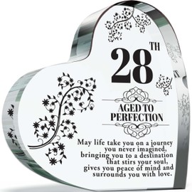 28th Birthday Plaque Gifts for Women Men - Aged to Perfection - Acrylic Heart Keepsake Gift for 28 Year Old Woman Man Her Him, 100mm x 100mm Present For Friends Family