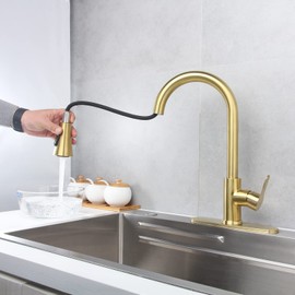 Kohonby Gold Kitchen Faucet with Pull Down Sprayer Modern Stainless Steel High Arc Single Handle Kitchen Sink Faucet Brushed Gold, Commercial 1 Hole Kitchen Faucet with Deck