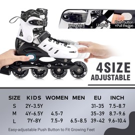 Inline Skates for Kids Adjustable Fun Illuminating Skates Girls Boys Ages 8-12 Patines para Niños Niñas Outdoor