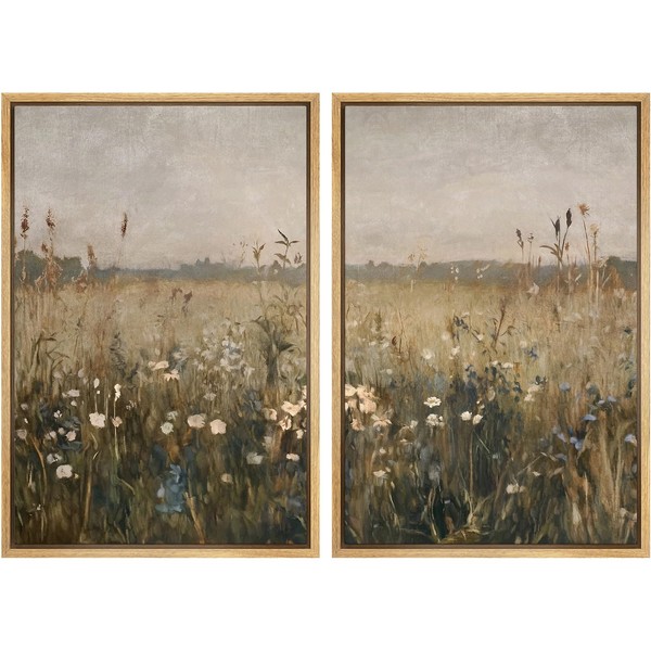 MUDECOR Framed Canvas Print Wall Art Set Golden Meadow Wildflowers
