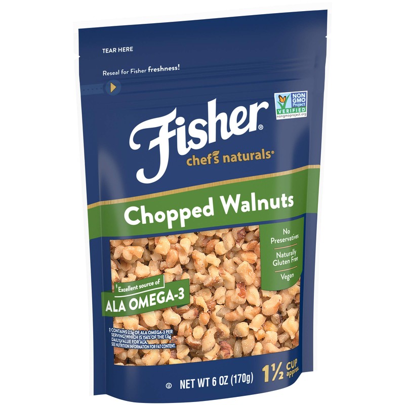 Fisher Chopped Walnuts, 6 Ounces, California Grown Walnuts, Unsalted, Naturally