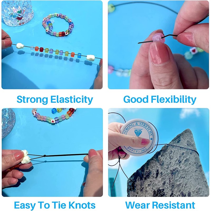 Amaney 0.8mm Black Elastic String, Stretchy Bracelet String Crystal String