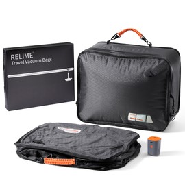 Relime Apex Series Vacuum Bags for Travel Luggage with Wireless Pump, 180° Open, Reusable Compression Bags for Carry On Suitcases and Backpack, Vacuum Seal Packing Cube for Cloth (2Medium+Pump)