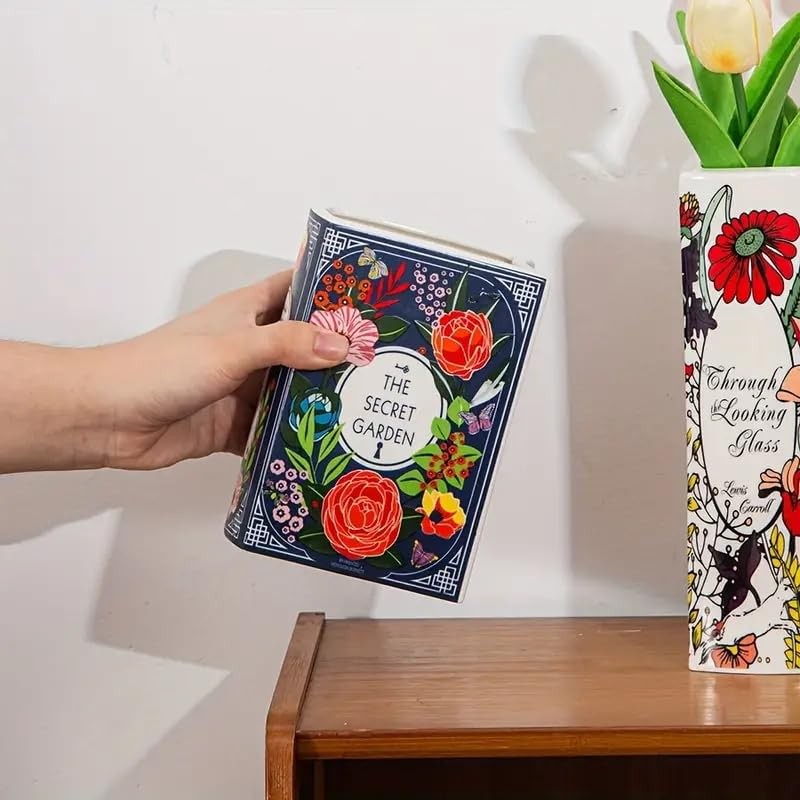 Small - Secret Garden Book-Shaped Decorative Vase, Ceramic Flower Vase