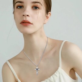 enjoylifecreative Cross Necklace for Men Girls Sterling Silver Cross Pendant Chain for Boys Faith Cross Necklace Religious Jewellery for Men Father Son Cross Gift for Him, Sterling Silver