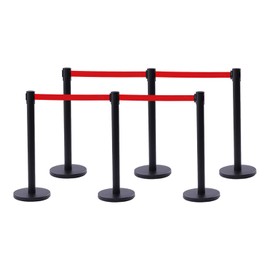 Silencear Crowd Control Stanchions, 35 Inch Stanchion Set Crowd Control Barrier with 6.5 ft/2m Red Retractable Belt and Rubber Base for Theaters, Wedding, Easy Assembly, 6Pcs Black