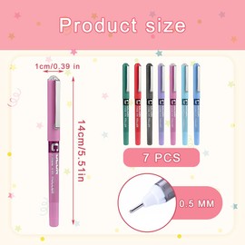 7Pcs Colored Gel Rollerball Pen 7 Colours 0.5mm Nib Gel ink Pen Fast Drying, Fine Tip Smooth Writing Pen Suitable for Artists, Students Who Have a Work Plan for School, Office Stationery Supplies
