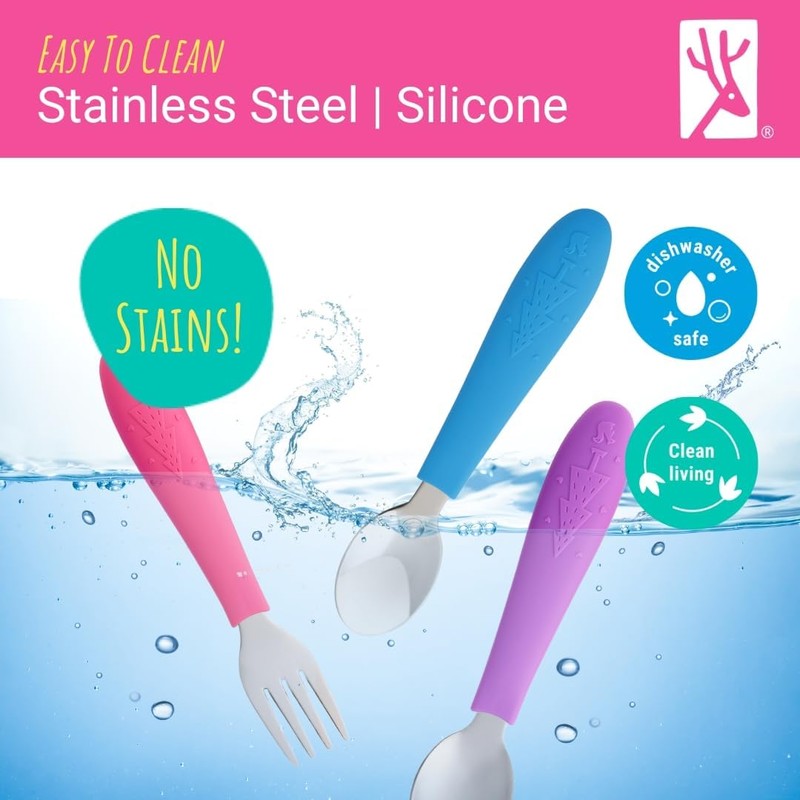 Elk and Friends Kids Silverware with Silicone Handle | Childrens