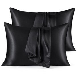 Bedsure Satin Pillowcase for Hair and Skin - Black King Size Pillow Cases Set of 4, Similar to Silk Pillow Cases, Silky & Soft Satin Pillow Case Covers with Zipper, Gifts for Her or Him, 20x36 Inches
