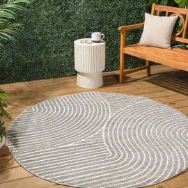 JONATHAN Y SCN100A-9R Hallie High-Low Minimalist Curve Geometric Gray/Ivory 9' Round Indoor/Outdoor Area Rug, Pet Friendly, Non-Shedding, Stain Resistant, Easy-Cleaning for Backyard, Patio, Porch