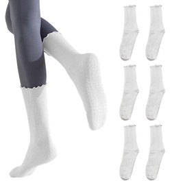 Thoquene 3 Pairs of Pilates Grip Socks for Women, Ruffle Yoga Socks, Non-Slip, Non-Slip Pilates Socks, White, One size fits all