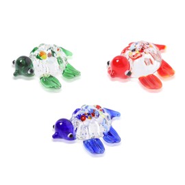 NIIIYTYB 3 Packs Crystal Turtle Figurines Mini Glass Turtles Colorful Sea Animal Figurine Splash Decor Handmade Art Blown Glass Collectibles for Home Decoration Red Blue Green