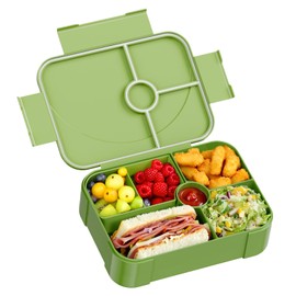 LEIKEEGO Lunch Box, Leak-Proof Bento Lunch Box Kids, Snack Box with 6 Compartment for Kids/Adults/School/Work(Green)
