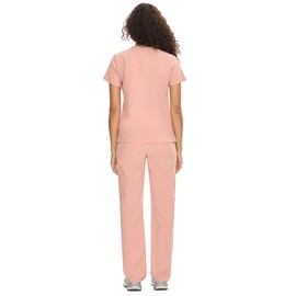 COZYFIT Scrubs for Women Set Medical Uniform - V-Neck Top & Straight Leg Pants with 9 Pockets, Wrinkle-Resistant Unisex Workwear, Pink, M