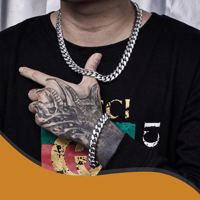 10mm Silver Plated Stainless Steel Cuban Link Chain Necklace &