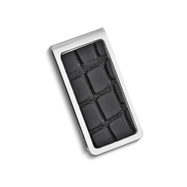 Black Texture Faux Leather Silver-Tone Money Clip