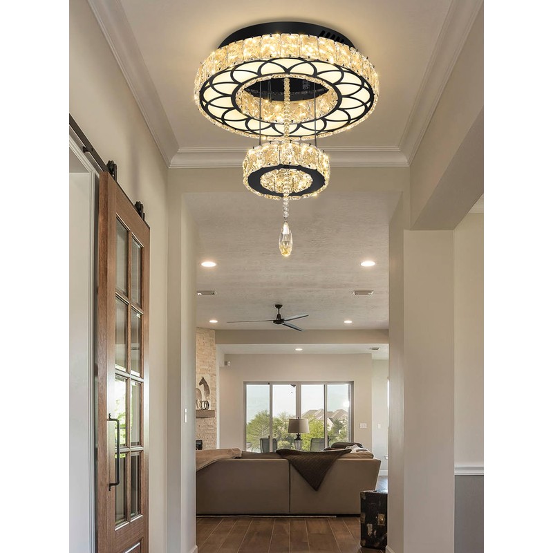 Flashing God Dia 12" Crystal Mini Chandelier Crystal Black Ceiling