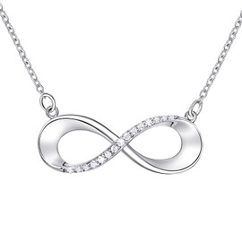 AM ANNIS MUNN Infinity Necklace 925 Sterling Silver Women's Necklace Eternal Love Women Jewellery with Zirconia Women Gift for Mum Girlftiend, Sterling Silver, Cubic Zirconia