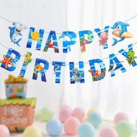 Happy Birthday Banner, Ocean Theme Sea Animals Happy Birthday Banner Paper Birthday Banner Bunting for Boys Girls Kids Babys Ocean Shark Under The Sea Themed Birthday Decorations