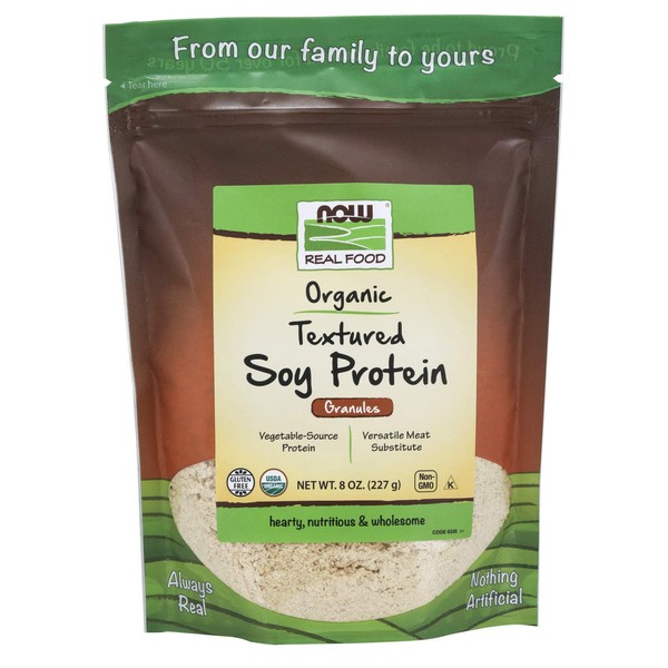 NOW Natural Foods, Organic Textured Soy Protein Granules, Non-GMO, Versatile, Vegetable-Sourced Protein, 8-Ounce (Packaging May Vary)