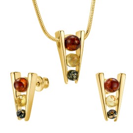 Copal Women's Jewellery Set with Amber Pendant and Adjustable Necklace Made of 925 Silver, amber, Amber