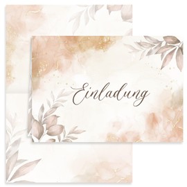 10 x Invitation Cards Beige Watercolour with Envelopes Folding Cards Invitation Party Birthday Envelopes Elegant Wedding Anniversary 20 30 40 50 60 70 80 Sheets Vintage