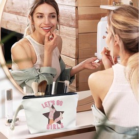 SQQCMM Pink Preppy Coquette Makeup Bag - Pink Preppy Coquette Themed Gifts for Lovers Girls Mom Women, Dorm Room Essentials, Cosmetic Travel Bags for Women, Canvas Zipper Makeup Bag