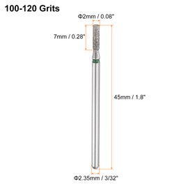 HARFINGTON 100-120 Grits Diamond Grinding Bit 2mm Cylinder Head 2.35mm Shank 7mm Length Stone Sanding Drill Bits Rotary Tool for Ceramic Glass Nails Grinding Polishing