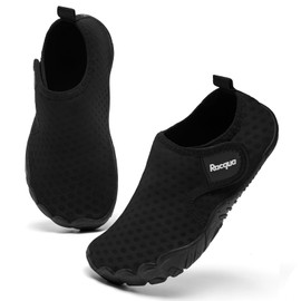 Racqua - Zapatos de agua para niños y niñas, secado rápido, para playa, descalzo, para nadar (niños pequeños/niños grandes), Wzk1653-negro, 2 Big Kid