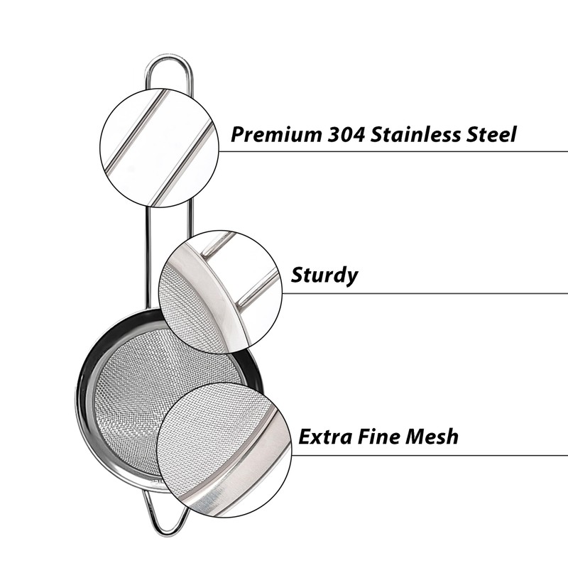 Makerstep 304 Stainless Steel Fine Mesh Strainers for Kitchen. Food