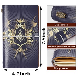 WHLBHG Freemason Gift Masonic Gift Freemasonry A6 Size Refillable Leather Travel Journal Freemasonry Symbol Notebook Masonic Faith Gift(Blue Freemason A6)
