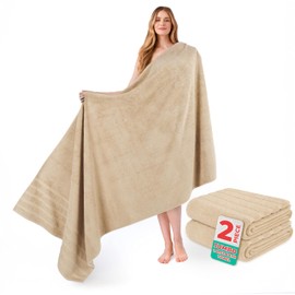 American Soft Linen - Juego de 2 toallas de baño turco extragrandes de algodón 100% para toallas de baño, color beige
