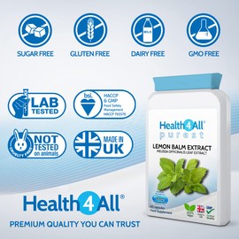 Health4All Lemon Balm Extract 1500mg 60 Capsules Purest: no additives, Vegan Melissa for Anxiety, Stress and Sleep Supplement