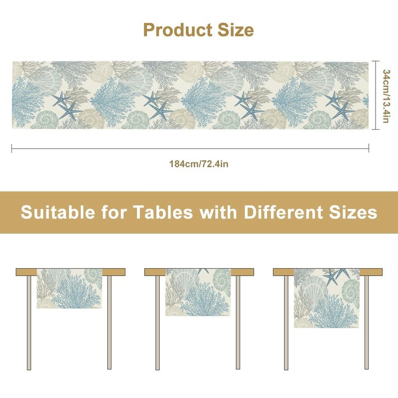 Blue Teal Coral Table Runners, Summer Beach Starfish Coastal Coffee