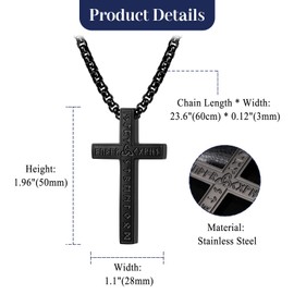 OIDEA Men's Cross Viking Necklace: Black Celtic Knot Cross Pendant with Chain 60 cm Stainless Steel Nordic Viking Jewellery Gift for Men Boys Friend, Stainless Steel