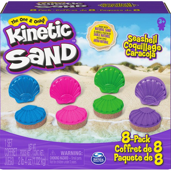 Kinetic Sand, Seashell Containers 8-Pack with 4 Kinetic Sand Neon Colors and Kinetic Beach Sand