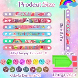 Felicify Diamond Art Bracelet Kit, 6 Pieces Diamond Painting Children's Bracelets, DIY Craft Sets, Diamond Art Kits for Children, Craft Set Toy, for Boys and Girls (A)